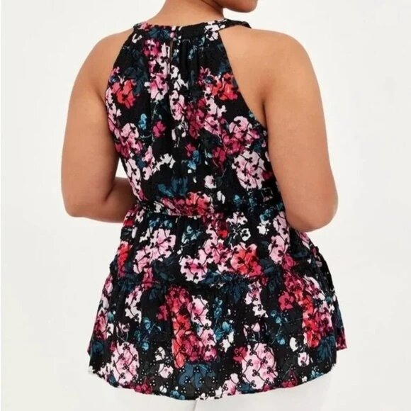 Torrid Floral Halter Tiered Tank Top Black Multicolor Size 2X 100% Rayon - Picture 3 of 12